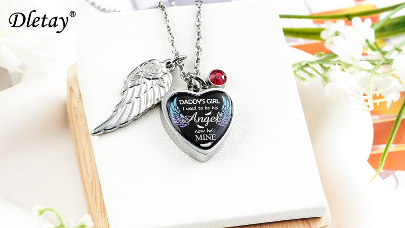 Dletay Heart Urn Necklace for Ashes Birthstones Cremation Jewelry for Ashes Stainless Steel Ash Necklace Memorial Ash Holder Silver