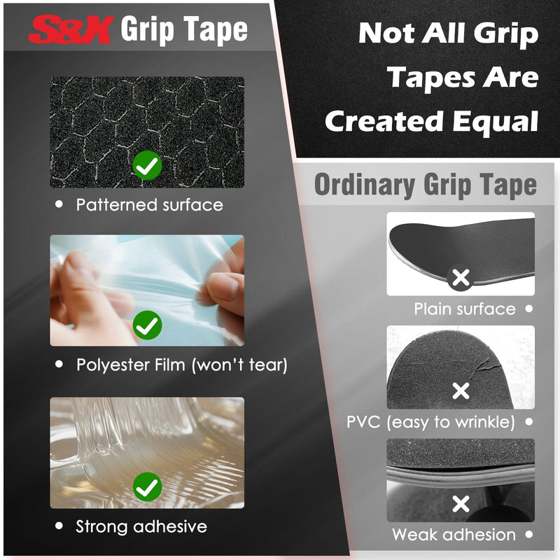 S&X Premium Skateboard Grip Tape 11” x 36”, 2-Pack, Hexagonal Pattern for Maximum Traction 11" x 36"