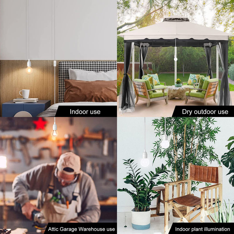 [Australia - AusPower] - Light Bulb Cord 15Ft - White, Hanging Light Cord with E26 Light Bulb Socket, On/Off Switch, Polarized Plug, Hanging Lantern Cord, Plug in Pendant Light Cord (No Bulb) 15 