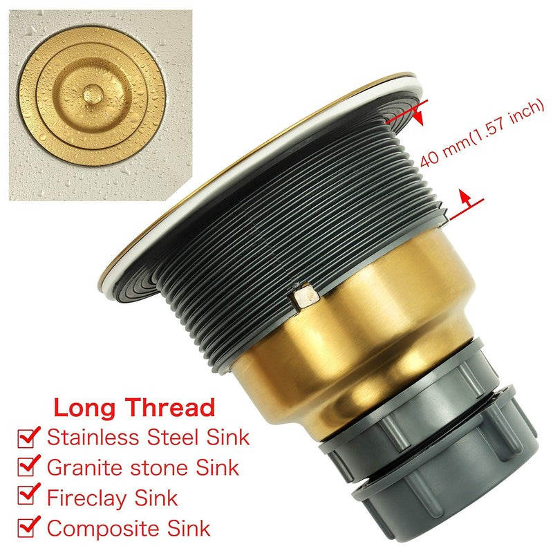 Gold Kitchen Sink Drain Assembly,Gold Sink Strainer with Removable Deep Waste Basket,Fit for Kitchen Sinks with Opening Size 3 1/2" Gold