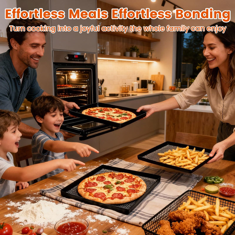 Professional-Grade 2-Pack PTFE Mesh Oven Baskets, 11.5x13.5x1 Inch Non-Stick Solid Oven Trays for Commercial Kitchens & High-Volume Cooking 11.5*13.5 Inch Mesh Oven Basket 2 Pcs