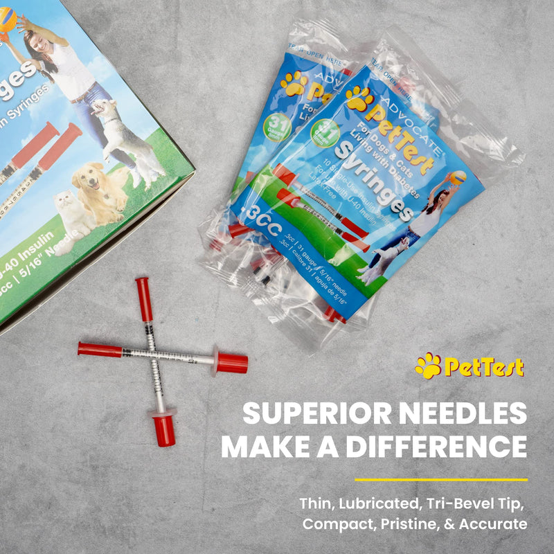 [Australia - AusPower] - PetTest U-40 Pet Insulin Syringes 0.3CC 31G, 5/16 Inch Long Needles, Comfortable Thin 31 Gauge, For Cats and Dogs, Pets Diabetic Supplies, 100 Pack 