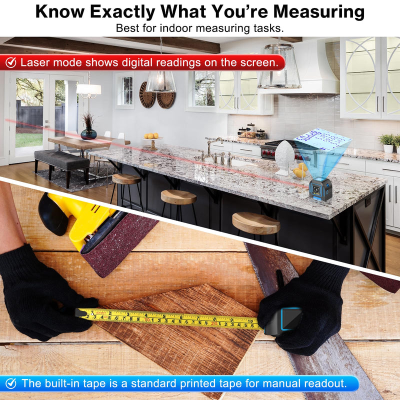2-in-1 Laser Tape Measure, 130 Ft Laser Distance Meter and 16 Ft Self-Locking Measuring Tape, USB-C Rechargeable Digital Measuring Tape Laser Tape Measure 130ft/40m