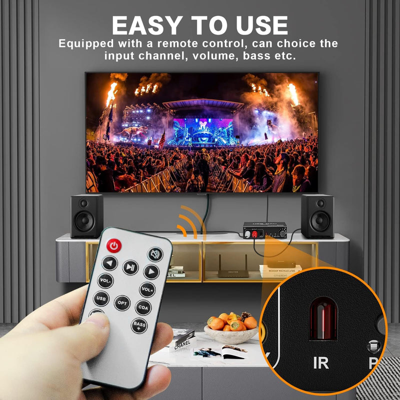 [Australia - AusPower] - Tendak USB Audio Converter,192KHz DAC Digital to Analog Converter with Volume Control,Bass Adjustment,Remote Control,USB Optical SPDIF Coaxial to Analog Stereo RCA L/R and 3.5mm Jack Audio Adapter 