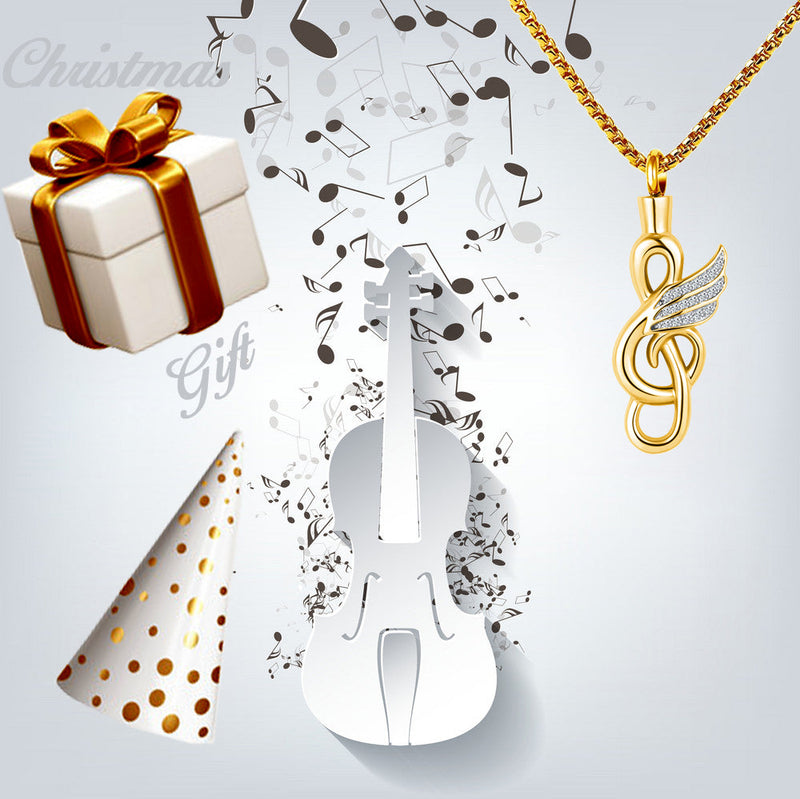 QeenseKc Butterfly MusicCremation Urn Necklace for Ashes Keepasake Memorial Urn Locket for Ashes Jewelry Gift Chain