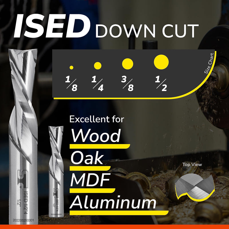 SPEED TIGER Carbide Spiral Router Bits Down Cut - ISED1/2” Diameter, 1-1/4” Cutting Length, 3" OVL (1 Piece, 1/2") - for Wood, Oak, MDF, Aluminum – Mill Bits Sets for DIYers & Professionals 1/2 in