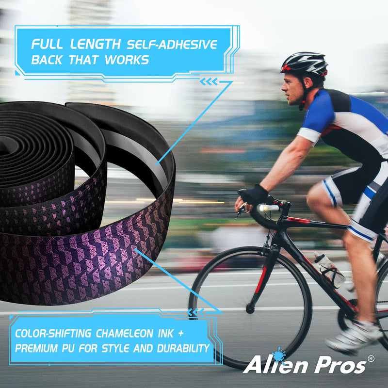 ALIEN PROS Set of 4 Black & Purple Chameleon Bike Handlebar Tape - Elevate Your Ride with Stylish, Comfortable, and Color-Shifting PU Tape for Enhanced Grip with These Bicycle Handle bar Tape
