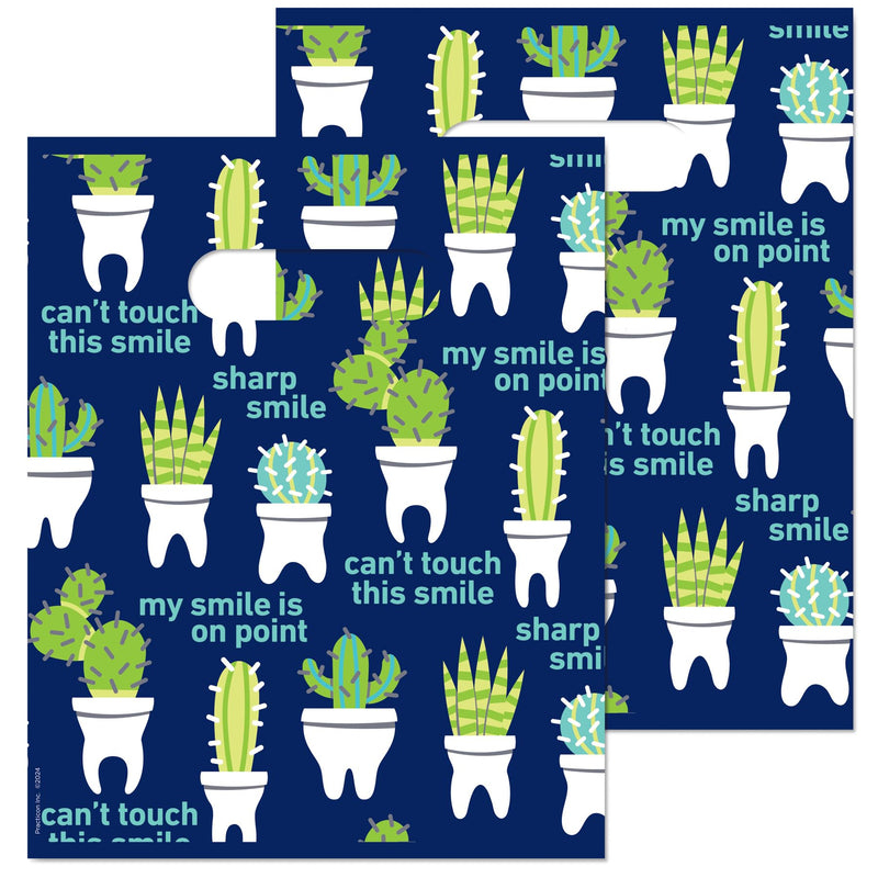 [Australia - AusPower] - Practicon Cactus Teeth 8" x 10" Dental Giveaway Bag, Dental Hygiene Patient Care Goodie Bag, Dentist Office Plastic Gift Bags, 100 Pack 8" x 10" 