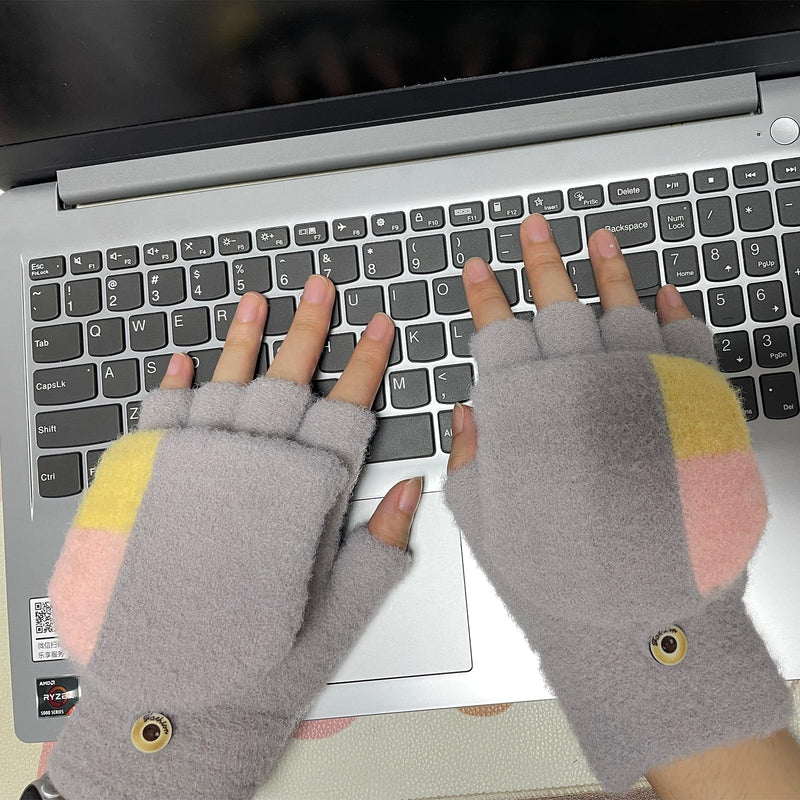 [Australia - AusPower] - Women's & Men's USB Heated Gloves Mitten Full & Half Fingerless Winter Hands Warmer Laptop Gloves Colorful Grey 