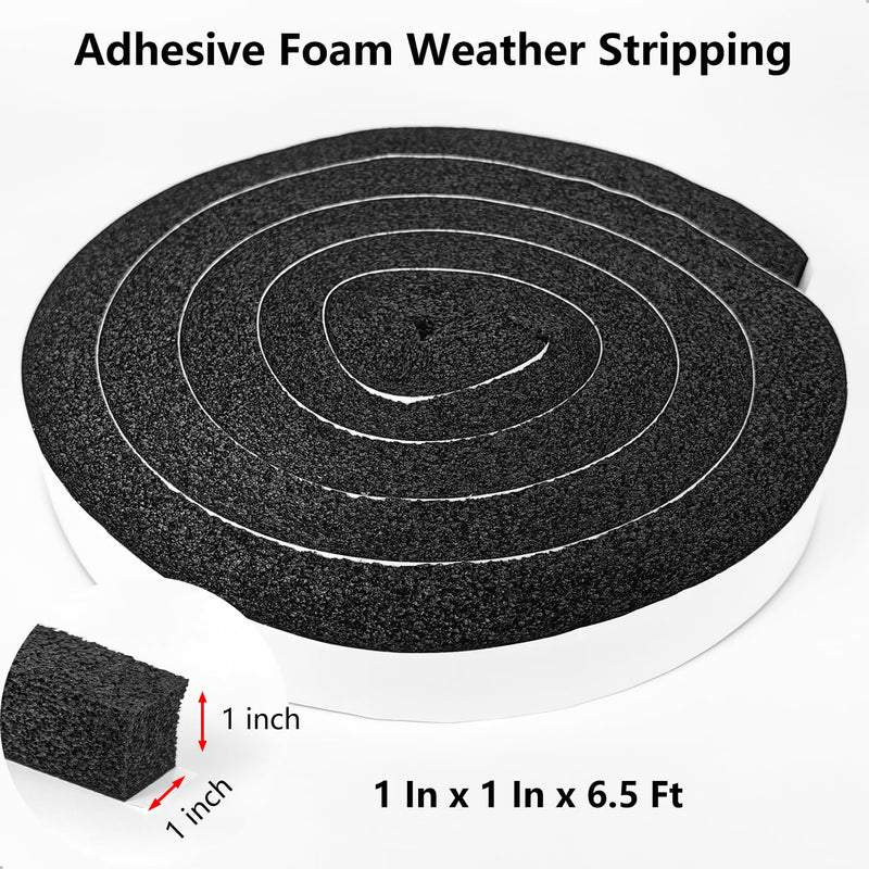 Weather Stripping Door Seal Strip, 1 in x 1 in, AC Insulation Tape, Strong Adhesive, High Reslilience, Weatherproof, Reduce Noise, Gap Filler, Foam Insulation Tape for Doors and Windows 1 in x 1 in x 6.5 Ft Self-Adhesive