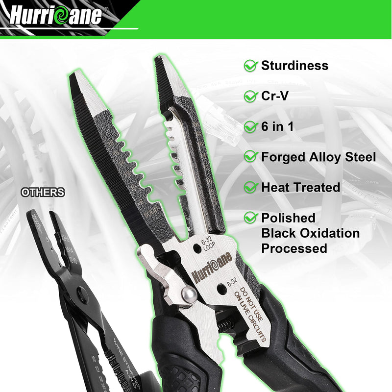 [Australia - AusPower] - HURRICANE 6-in-1 Wire Stripper Tool, Wire Strippers, Crimping Tool, Wire Cutter Stripping Tool, Multifunctional Electrical Pliers for Cable Stripper, Wire Crimper(8-18 AWG Solid, 10-20 AWG Stranded) VX-8WYW-MRM3 