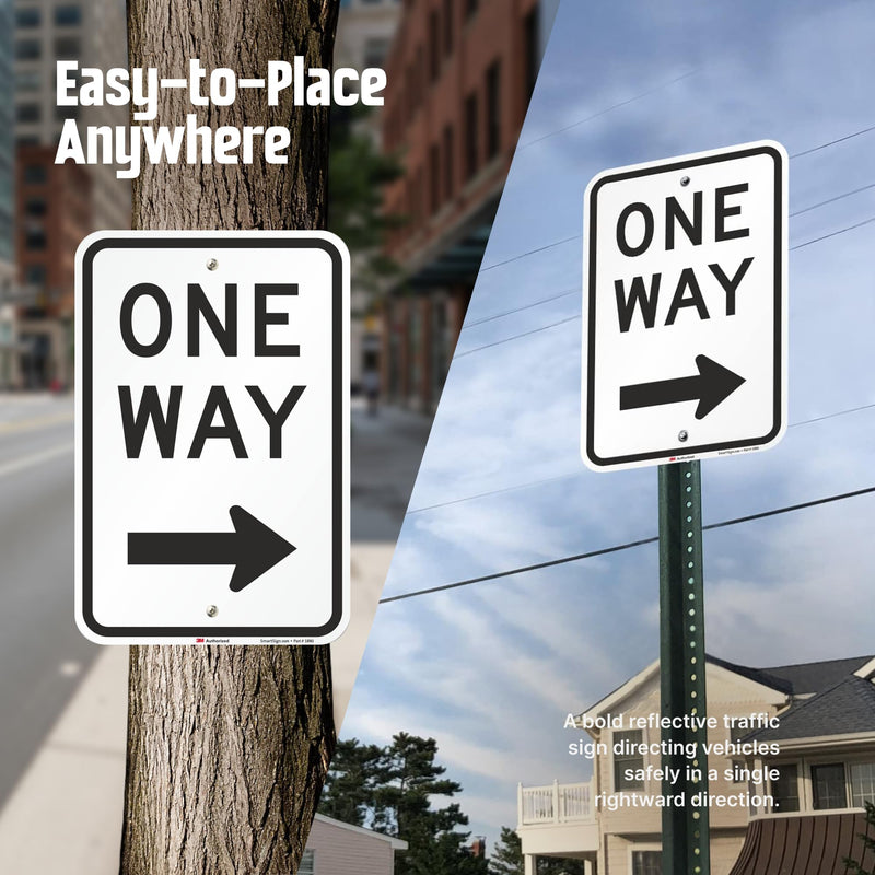 One Way Sign, One Way Sign with Right Arrow 18x12 3M Engineer Grade Reflective Rust Free .63 Aluminum, Easy to Mount Weather Resistant Made in USA by SmartSign 12" x 18" 3M EG Reflective Aluminum