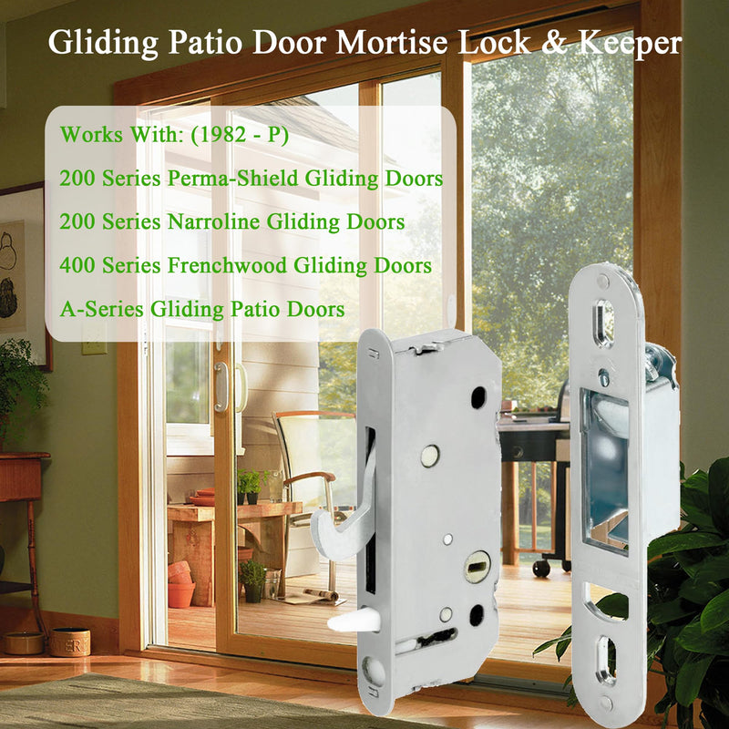 Gliding Patio Door Mortise Lock & Keeper Kit Compatible with Andersen 2-Panel OEM Part #2562123, Replaces #2573558, #2573562, #2565507 & #2565511, 2-9/16" Hole Centers, Non-Handed