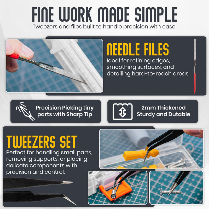 3D Printer Tool Kit - 44 Piece Printing Accessories Set - Deburring Tool and Nozzle Cleaning Kit - Essential 3D Print Equipment with Scraper - Durable Case for Model Finishing and Maintenance 44PCS