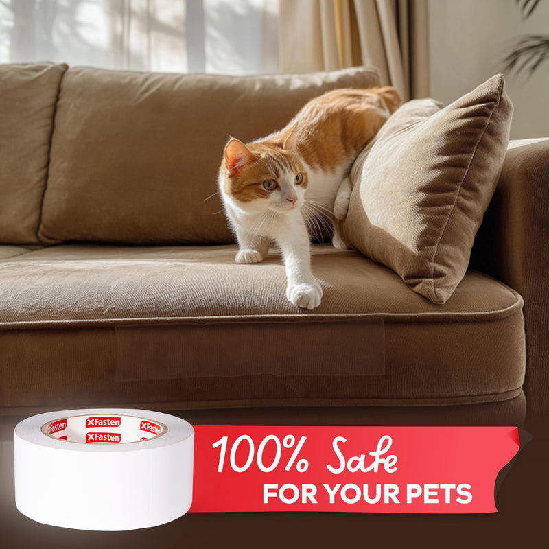 XFasten Anti-Scratch Cat Training Tape, Clear, 2.5-Inches x 15 Yards (Single Roll), Door, Couch, Furniture and Leather Scratch Guard Protector Tape for Cats and Pets Single Roll