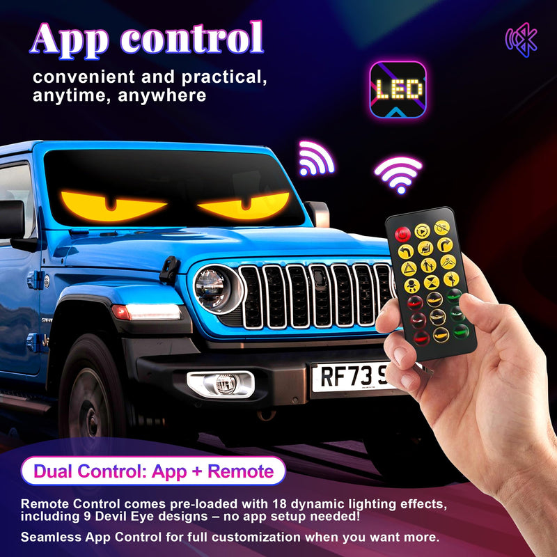 Sachie Devil's Eye 2-Pack:5800 Lux High-Brightness14 x4.3 Programmable ojos led para carro Windshield Display for Sedans, SUVs & Medium Trucks - USB-Powered LED Matrix Panel, Remote/App Control 14x4.3 Inch-2PCS