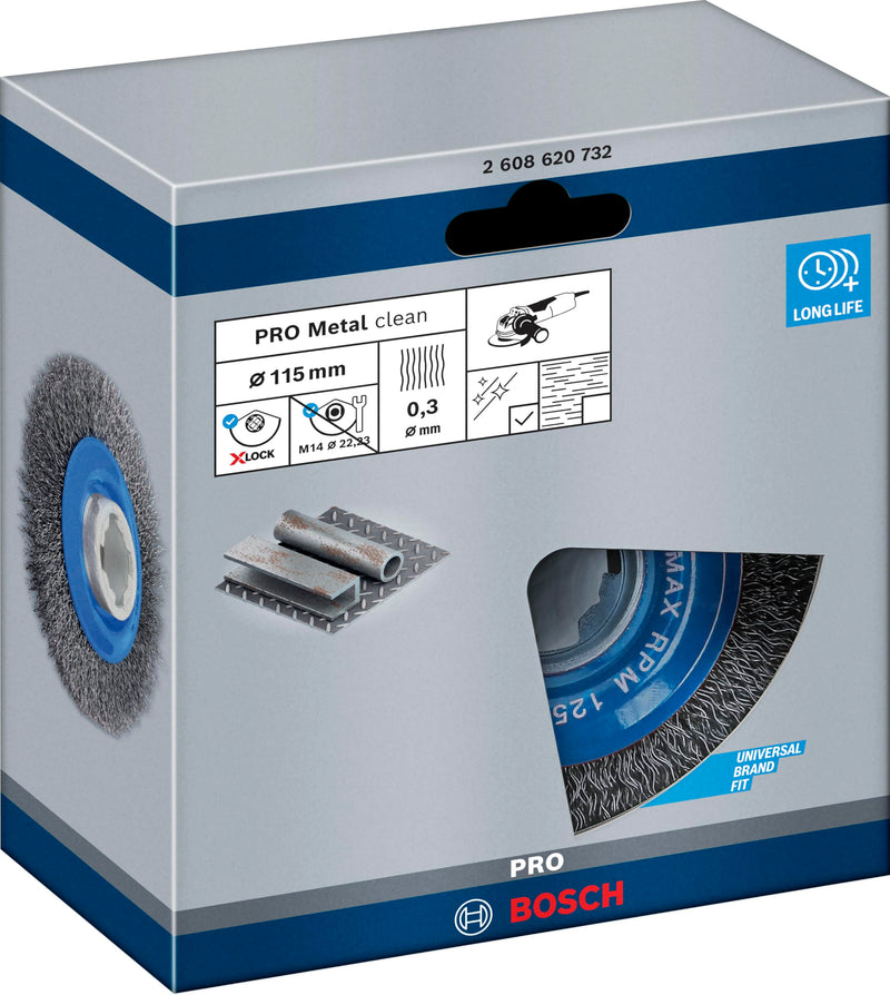 Bosch Professional 1 x Disc Brush Wavy Wire Clean (for Metal, X-LOCK, Diameter 115 mm, Wire Thickness 0.3 mm, Accessories Angle Grinder)