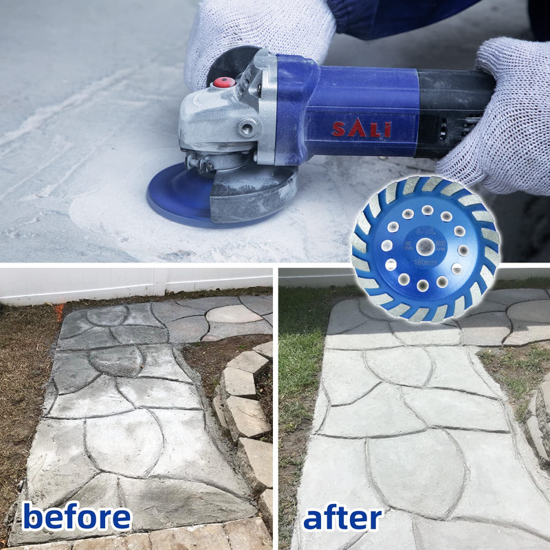 [Australia - AusPower] - SALI Diamond Concrete Grinding Wheel 7 inch for Polishing and Cleaning Stone Concrete Surface, Cement, Marble, Rock, Granite, and Thinset Removing, Angle Grinder Segment Wheels Cup 180 * 22.2 MM Segment Turbo 1.0 
