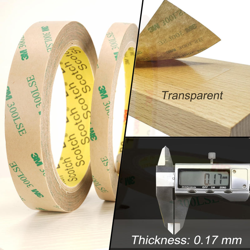 3M 300LSE Double Sided Tape Heavy Duty, 0.39" × 36 Ft Clear Ultra Thin High Strength Automotive Mounting, Waterproof for Car Trim, Mirror, Rv, LED Strips, Electronics Invisible Bonding (0.39" × 36 Ft)