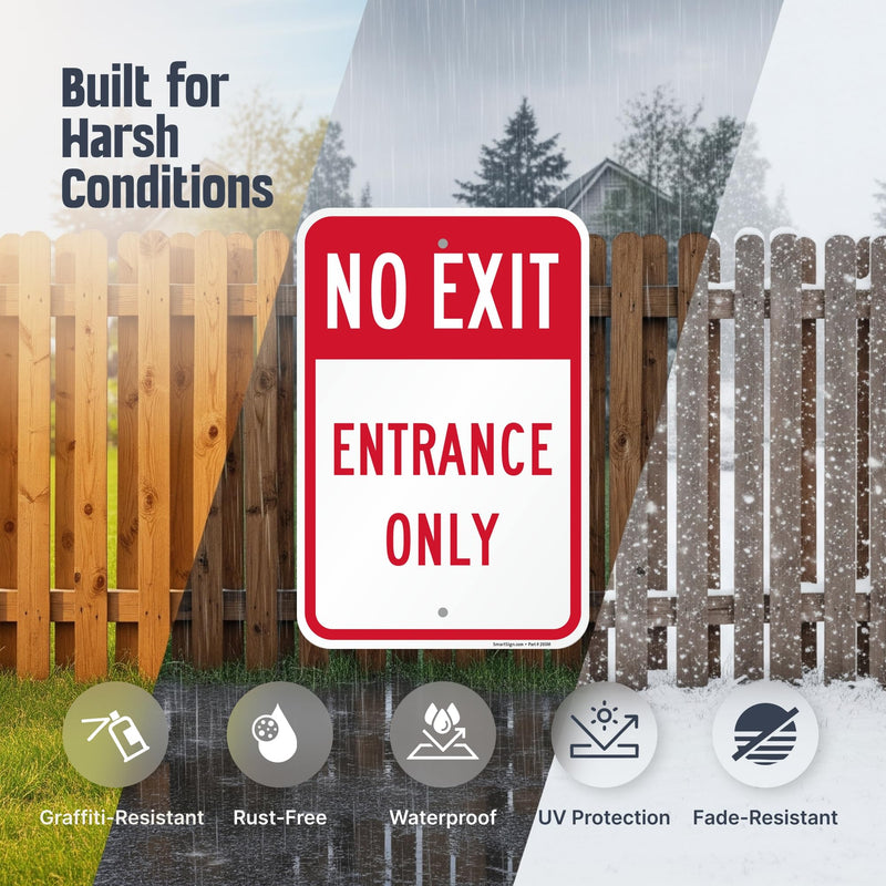 SmartSign No Exit Entrance Only Sign - 2-Pack, 12" x 18", 80 mil Thick Aluminum Composite (ACM), Pre-Drilled Holes, Red and White, Made in USA