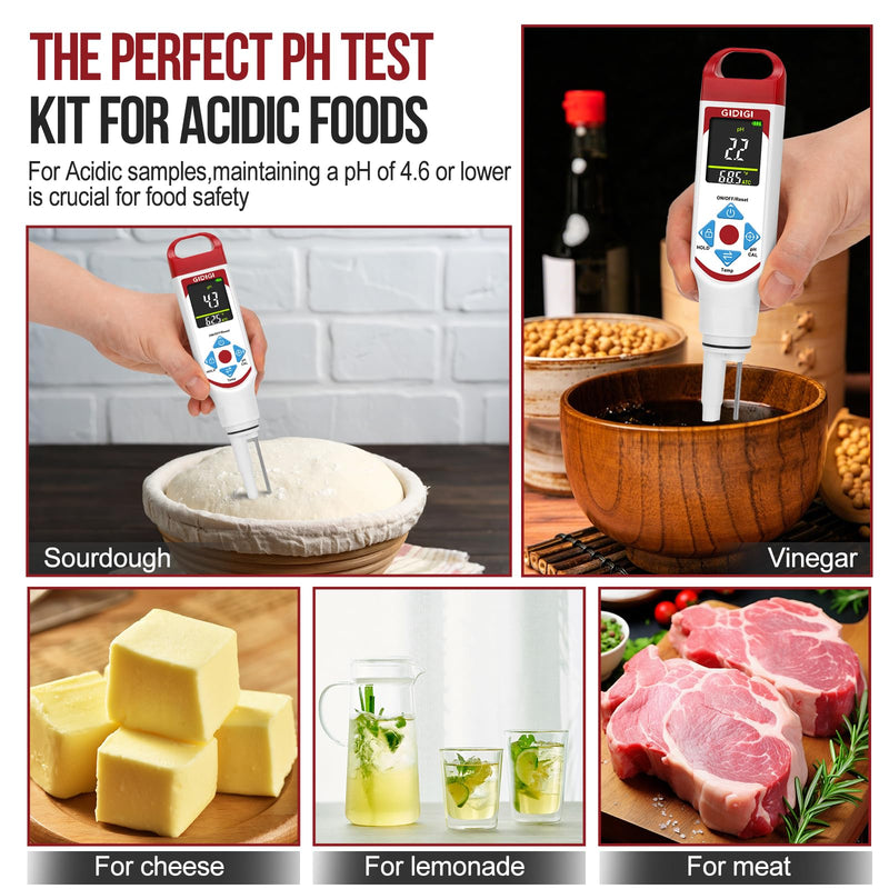[Australia - AusPower] - pH Meter for Food with pH Electrode Storage Solution Digital pH Tester with ATC for Fermentation Hot Sauce Cosmetics 