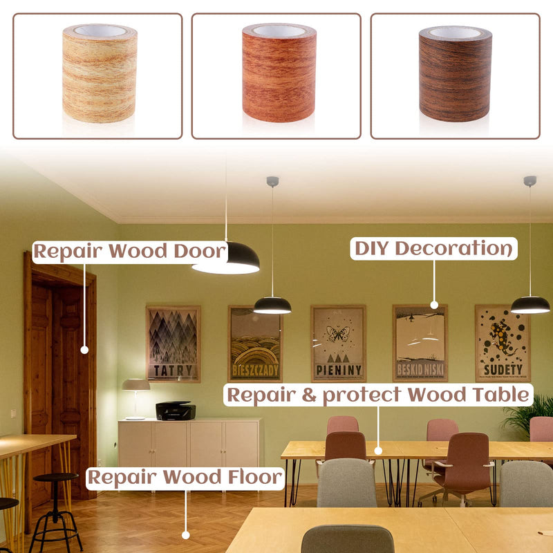 2 Roll Grain Tapes, Floor Repair Patch Textured Adhesive, Wood Printed Tape Strong Adhesive, Wood Repair Patch for Wall Corner Table Door Sofa Home Decor (Dark Brown) Dark Brown