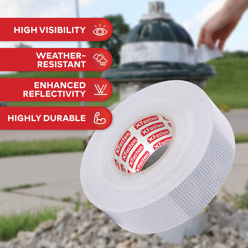 XFasten Reflective Tape, White and Silver, 2 Inches by 5 Yards - High Intensity - DOT-C2 Safety Tape Waterproof Conspicuity Trailer Reflector