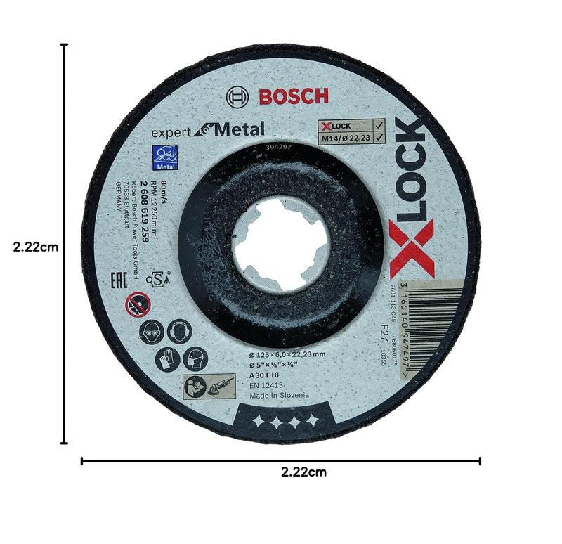 Bosch Professional Expert 2608619259 Cranked Grinding Disc for Metal, X-LOCK, Diameter 125 mm, Bore Diameter: 22.23 mm, Thickness: 6 mm, Diameter 125 mm
