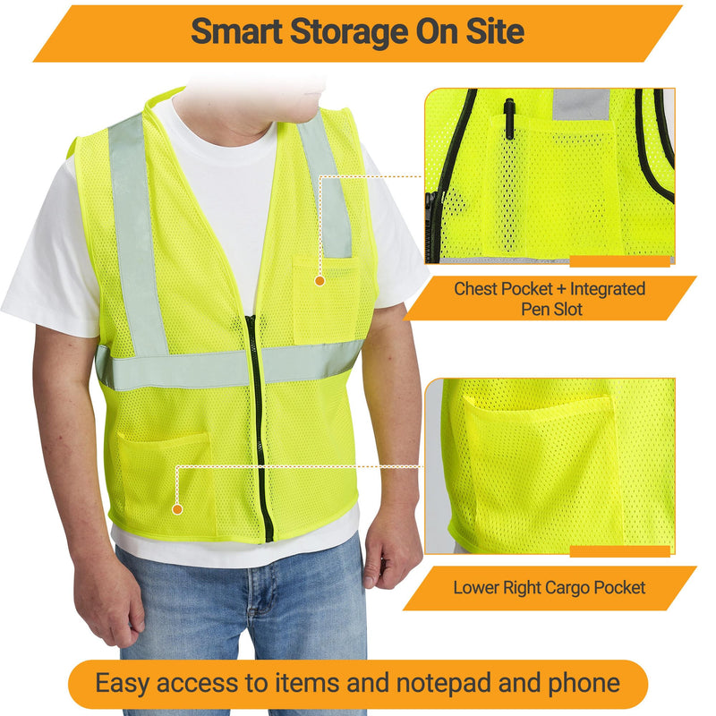 AYKRM 2 Pocket Mesh High Visibility Reflective Safety Vest for men & Women ANSI/ISEA 107 Standards Yellow X-Small