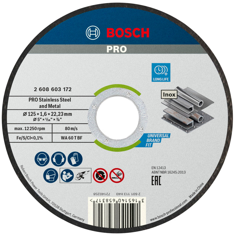 [Australia - AusPower] - Bosch 2608603172 Standard for INOX Straight Cutting disc Ø 115 mm Diameter: 125 mm 