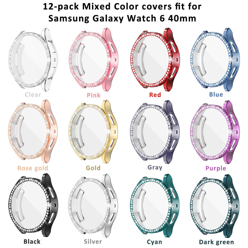 [Australia - AusPower] - [12Pack] RICHONE Bling Screen Protector Case Compatible with Samsung Galaxy Watch 6 40mm 2023, HD Full Protection Flexible TPU Bumper Anti Scratch Watch Cover Face for Women (40 mm) 12 Colors Galaxy Watch 6-40mm 