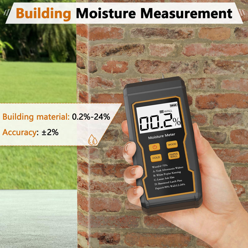 [Australia - AusPower] - Digital Moisture Meter, 4 Pins Wood Moisture Meter, Moisture Meter for Drywall, Moisture Tester for Wood, Backlit LCD Display with Audible and Visual, Suitable for Wood, Wall, Cardboard 