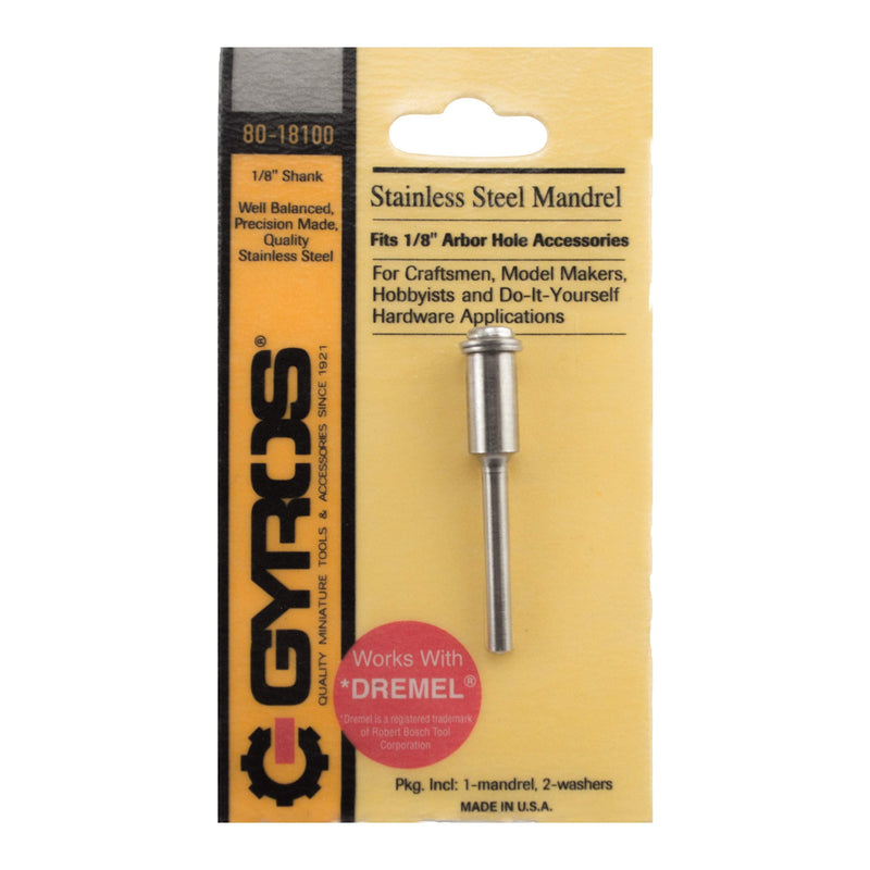 Gyros 80-18100 Mandrel, 1/8-Inch Shank-Stainless Steel, Fits 1/8-Inch Arbor Holes 1/8" Shank- 1/8" Arbor Hole