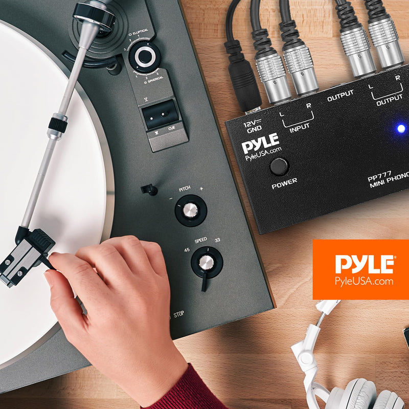 [Australia - AusPower] - Pyle PP777 Phono Turntable Preamp Mini Electronic Audio Stereo Phonograph Preamplifier Input, RCA Output & Low Noise Operation Powered by 12 Volt DC Adapter Upgraded Model 