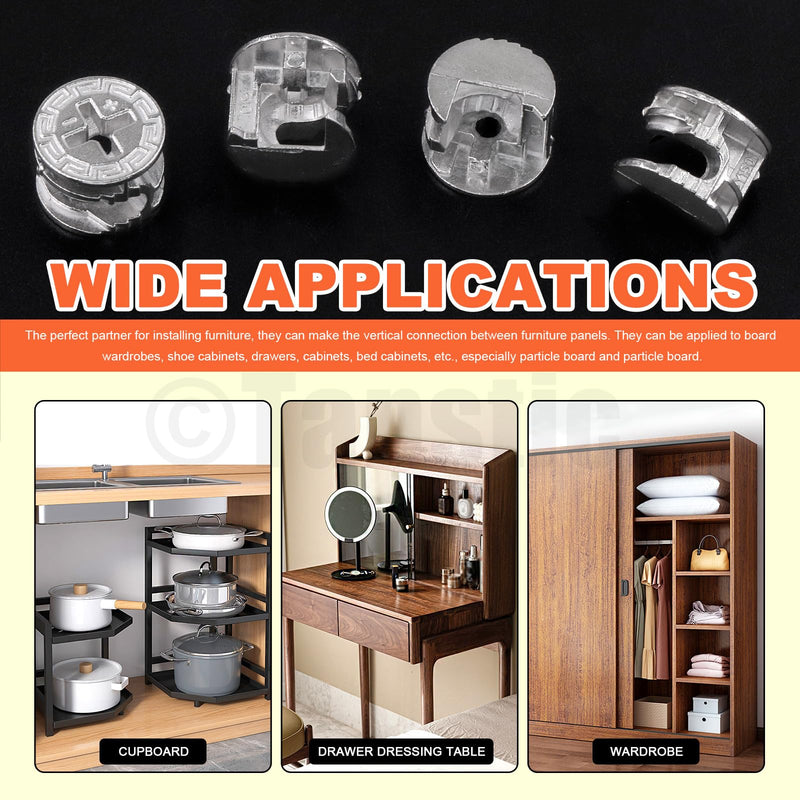 [Australia - AusPower] - Tanstic 270Pcs 3 in 1 Furniture Connecting Hardware Connectors Kit, Furniture Cam Lock Fasteners Including Cam Lock Fittings with Dowel, Pre-Inserted Nut, Wood Dowel Pins Furniture Crib Screws 