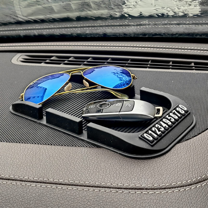 [Australia - AusPower] - Car Dashboard Cell Phone Holder, Anti-Slip Pad Double-Groove with Number Plate Auto Silicon Tray, Silicone Car Pad Mat for Various Dashboards,Phone GPS Keychains Sunglasses Mat 