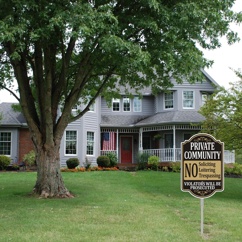 Private Community No Soliciting Trespassing Loitering Violators Will Be Prosecuted Sign 18" x 12" With 35" Long Metal Property Road Traffic Stake With Stand Aluminum Outdoor Use Yard Business Home