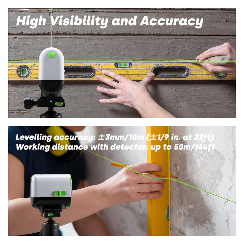 ENVENTOR Green Laser Level, Self Leveling Laser Level, Horizontal and Vertical Cross-Line, Rotatable 360° Magnetic Holder, Pulse Mode, USB Charging, Rechargeable Li-ion Batteries