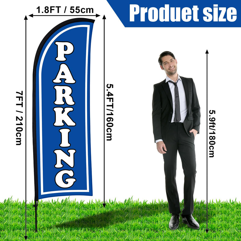 Hahafelt 2 Sets Parking Feather Flag with Pole 7 ft Parking Sign Banner Swooper Flag with Ground Stake and Portable Bag for Business Outside Event (Blue) Blue