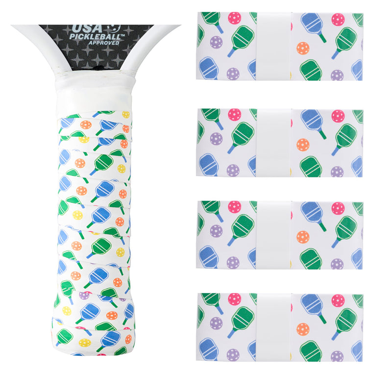 Pickleball Grip Tape with Paddle Pattern Design, Anti-Slip and Absorbs Moisture & Shock, Replacement Grip, Set of 4