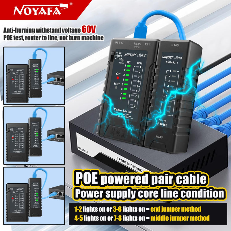 [Australia - AusPower] - NOYAFA Network Cable Tester for RJ45, RJ11, RJ12 /Cat5, Cat5e, Cat6, Cat6a, Cat7, Phone Line Cat3, Ethernet Tester, LAN Cable Test Tool (Black) Black 