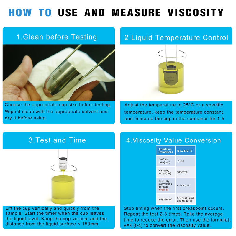 [Australia - AusPower] - Viscosity Cup No. 4 Zahn Cup, 4 Viscometer Dip Type 44ml Viscosity Cup for Paint Sprayer, Stainless Steel Flow Cup for Oil Paint Finishes Honey Sauce 