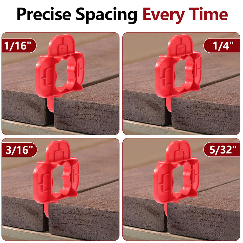 [Australia - AusPower] - 6 Packs 4-in-1 Multi-Size Deck Spacer Tool (5/32", 3/16", 1/4", 5/16") for Composite, PVC, Hardwood & Pressure Treated Decking Board - Red & Blue Options, Easy-to-Use Deck Board Gap Tool 6 