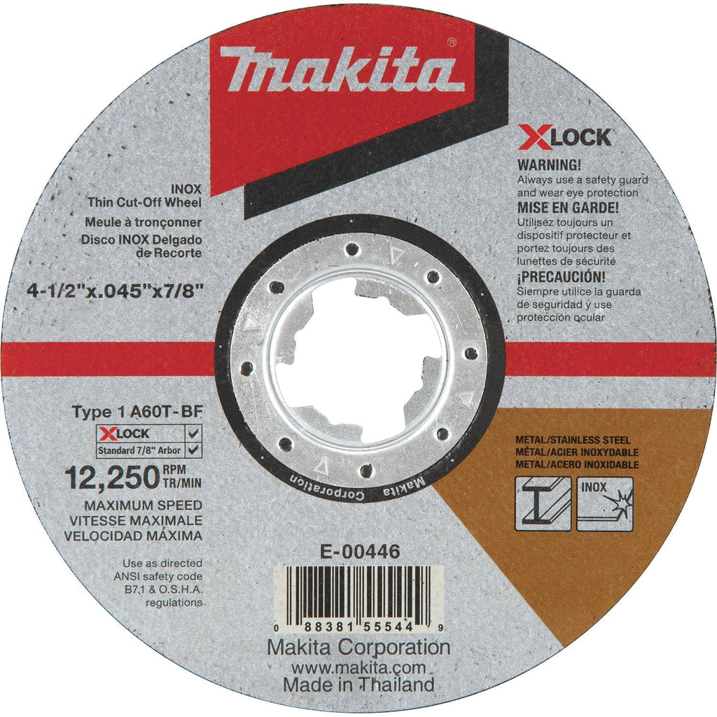 Makita E-00446 X-LOCK 4-1/2" x .045" x 7/8" Type 1 General Purpose 60 Grit Thin Cut?Off Wheel for Metal and Stainless Steel Cutting