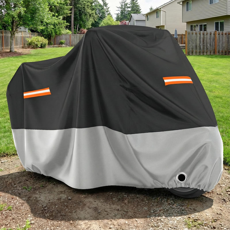[Australia - AusPower] - Favoto Motorcycle Cover Waterproof Outdoor - All Season Sun Protection Universal Fit Oxford Cloth with Lock-Holes Rain Snow Dust Proof Fits up to 86.6" Motorbikes Vehicle Motorbike Cover 86.6" Black & Silver 