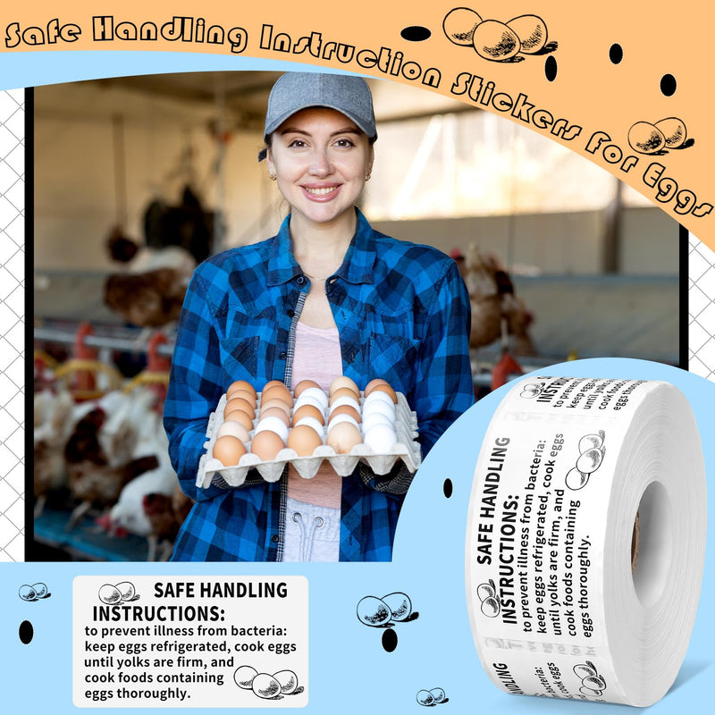 TaoBary 500 Count Safe Handling Instruction Stickers for Eggs 2.25”x1.25” Farmers Fresh Eggs Carton Stickers Thermal Printed Safe Handling Label for Egg Cartons