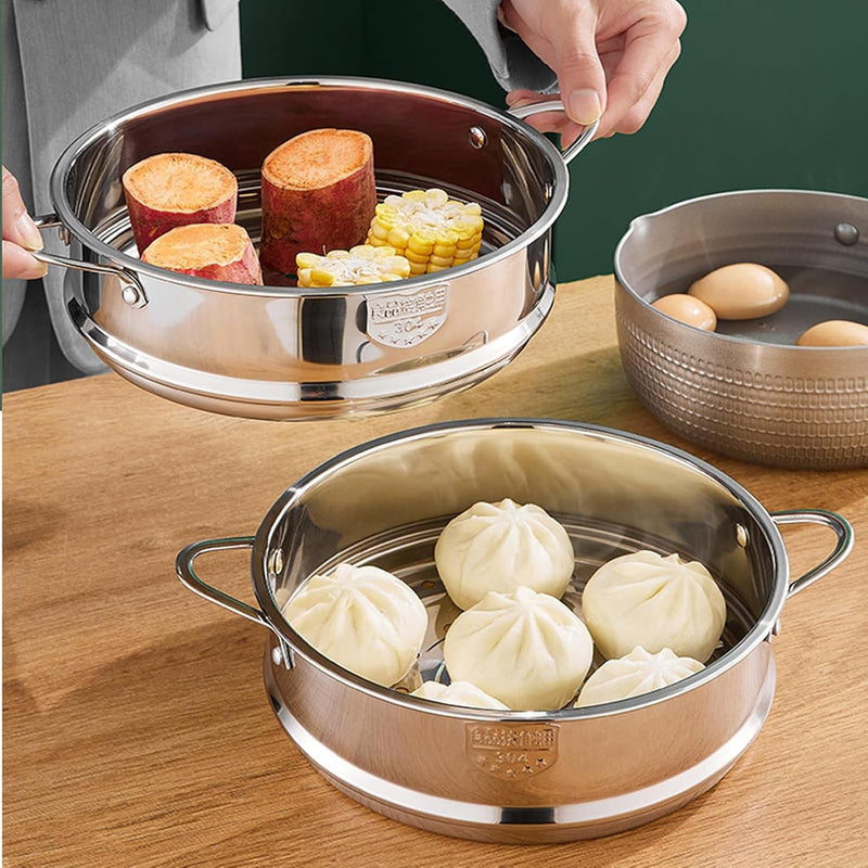 BinaryABC Stainless Steel Dumpling Steamer Basket for Pot,24cm Steamer Insert for Food Veggie Rice Noodle Roll (9.44INCH) 9.44INCH