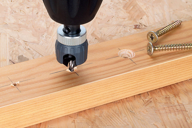 Wolfcraft 2544000 3.2-12mm Screw Starter with Countersink and Depth Stop | Adjustable Depth Stop for Wood Decking and Series Drilling 3 Flute 1/4" Hex Shank 2544000 Pre-drill with countersink and depth stop Ø from 3.2– 12 mm