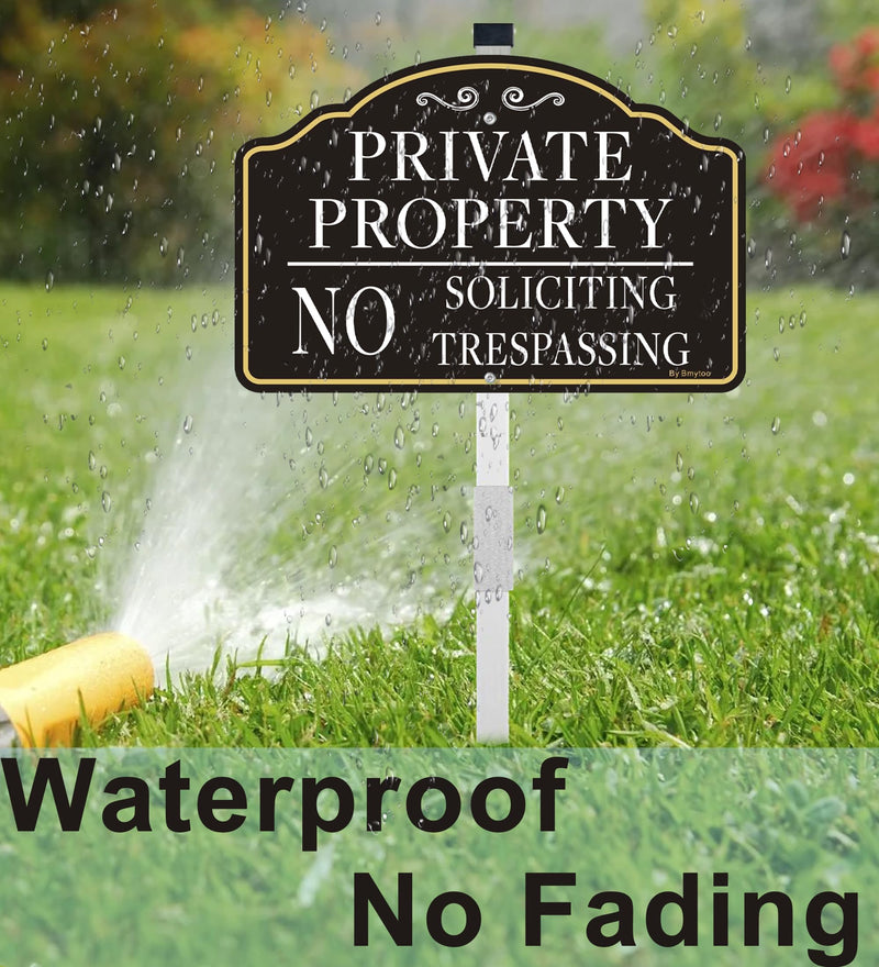 [Australia - AusPower] - 1 Pack Private Property No Trespassing Sign No Soliciting Sign for House and Yard -12" x 8" Rust/Fade-Free Metal Sign with 28 Inches Long Stake Aluminum 1 Pack 