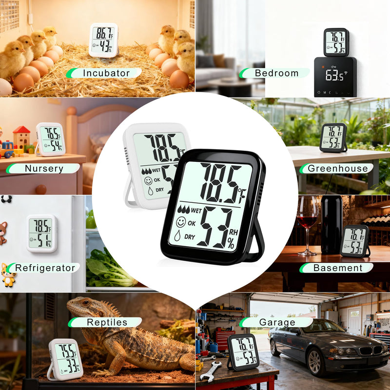 Antonki 2 Pack Room Thermometer for Home, Hygrometer Indoor Humidity Meter Gauge, Digital Temperature and Humidity Monitor Sensor for House, Terrarium, Incubator, Greenhouse - Battery Included 2 Pcs* Black & White